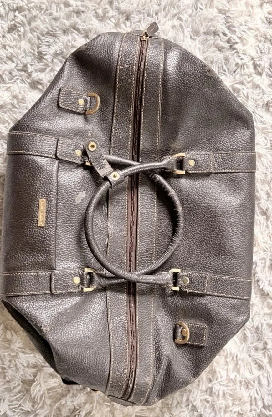 Brooks Brothers Brown Pebble Grain Leather Rolling Duffle